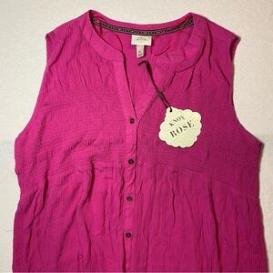 Knox Rose Magenta Gauze Shirred Sleeveless Dress Size XL NEW WITH TAGS